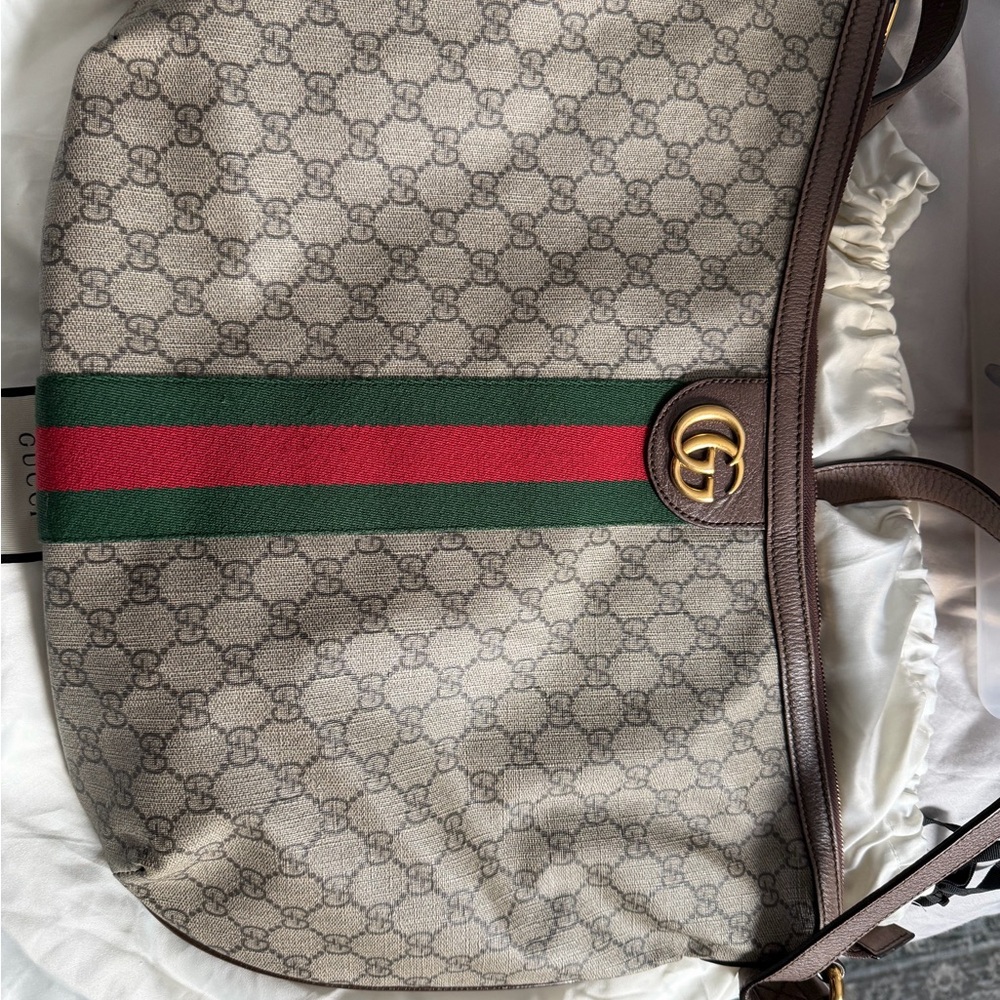 GG Supreme Monogram Web largeOphidia Half Moon Hobo Brown